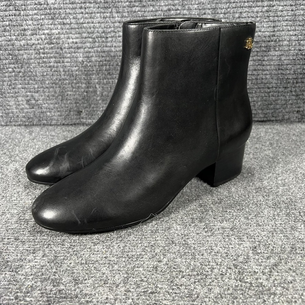 Lauren Ralph Lauren Welford II Boots Womens Size 5.5 Black Leather Ankle Zip
